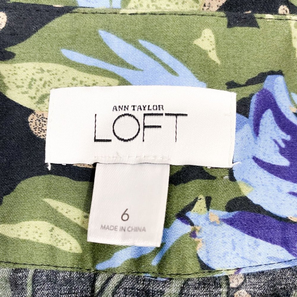 Ann Taylor Loft Black Blue Green Pleated A-Line Knee Length Skirt 6 - Picture 4 of 4